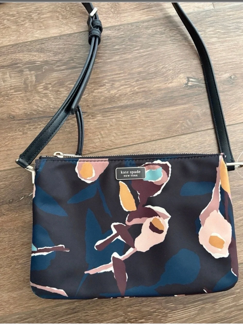 kate spade Black Floral Print Crossbody with Multicolor Accents